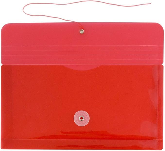 JAM PAPER Plastic Envelopes with Button & String Tie Closure - #10 Business Booklet - 5 1/4 x 10 - Red - 3/pack