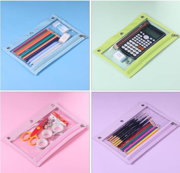 Mr. Pen- Pencil Pouch for 3 Ring Binder, 5 Pack, 10"x7", Smooth Zipper | Clear Window, Large Capacity Pencil Case with 3 Reinforced Grommets for School, Office, Supplies Storage | Clear Window, Large Capacity Pencil Case with 3 Reinforced Grommets for ...