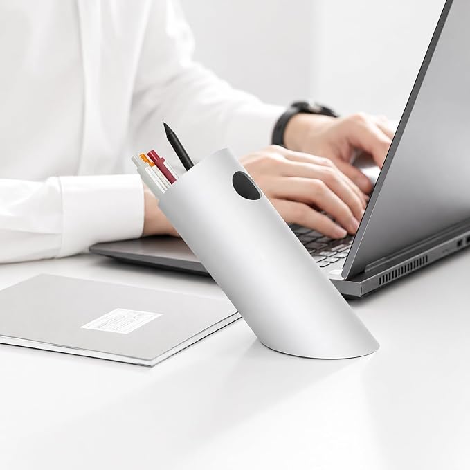 Gift Boxed Modern Art Pen Holder, 45° Angled Desk Sculpture with Minimalist Design, Pencil Cup Organizer, Elegant Gift for Professionals & Graduates
