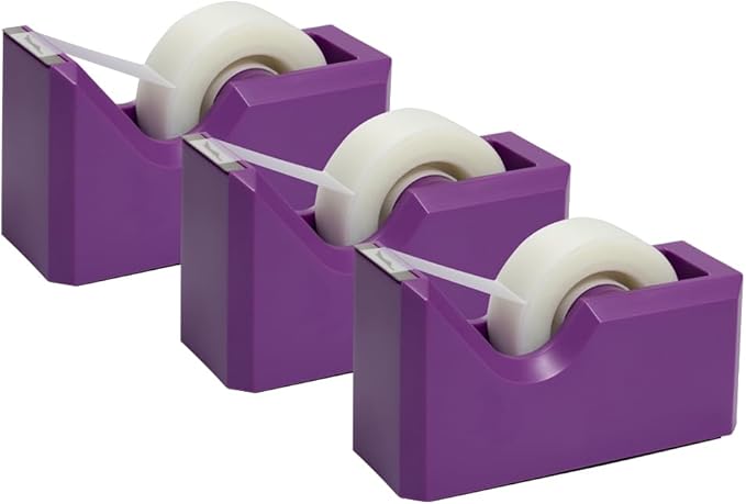 JAM PAPER Colorful Desk Tape Dispensers - Purple - 3/Pack