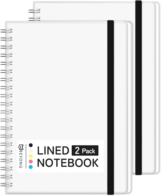 BEYONG Spiral Journal Notebook - 2 Pack Small Size, Lined Journals for Writing, Journaling, Note Pad, Diary, Work & School, Men & Women (White, 5x7)