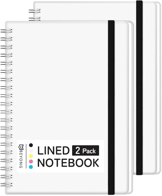 BEYONG Spiral Journal Notebook - 2 Pack Small Size, Lined Journals for Writing, Journaling, Note Pad, Diary, Work & School, Men & Women (White, 5x7)