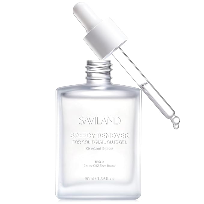 SAVILAND Nail Glue Remover for Press on Nails: 50 ML Solid Gel Glue Remover for Nail Tips, Quick Gentle Removal with Castor Oil VE, Non-Drying Odor-Free Non-Acetone Glue Remover Not for Gel Polish