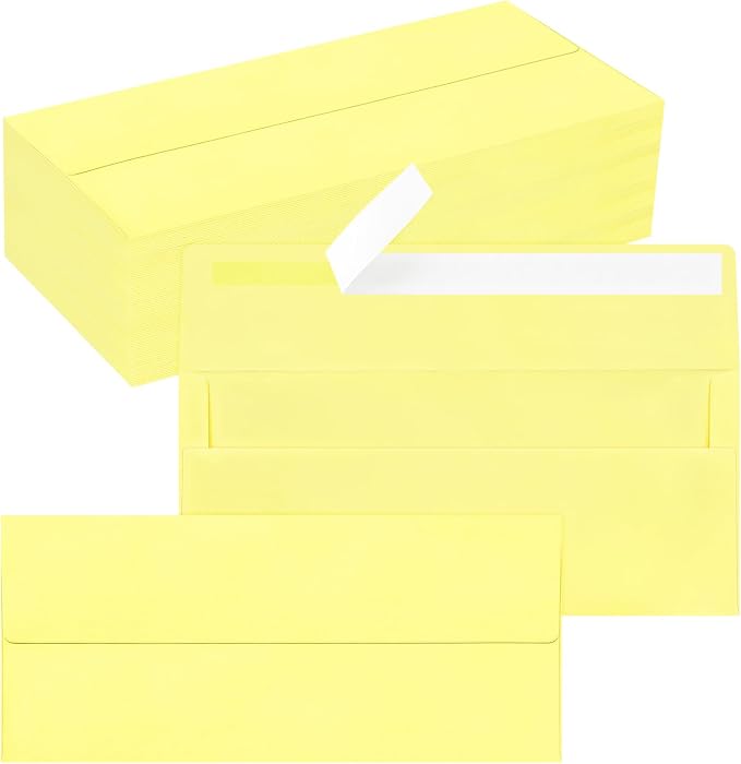 100 Pack #10 Yellow Envelopes Letter Size Self Seal Business Envelopes | Security Mailing Envelopes, 4 1/8 x 9 1/2 Inches