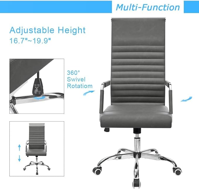Furmax Ribbed Office Chair High Back PU Leather Executive Conference Chair Adjustable Swivel Chair with Arms (Bicolor Vintage Grey)