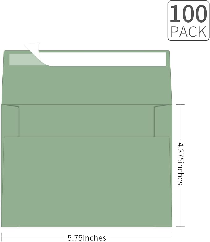 A2 Envelopes 100 Pack Envelopes for Invitations（Sage Green） | Self Seal Envelope for 4.25x5.5 Cards,4 3/8" x 5 3/4" Envelopes For Postcards, Photos，RSVP, Greeting Cards