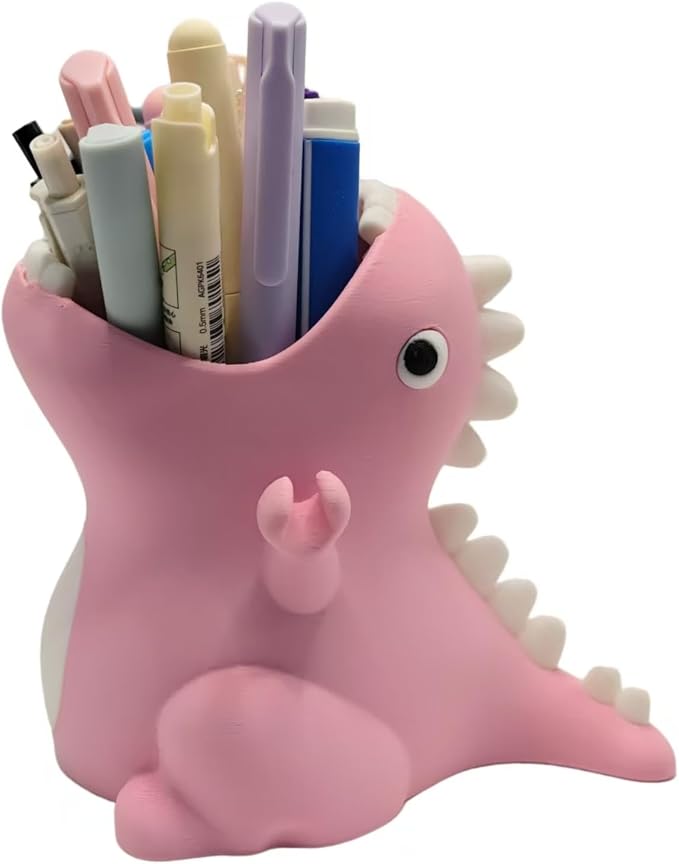 TIME&TRAVE Cute Dinosaur Pen Holder for Desk, Creative Pencil Holder Desk Organizers, Office Supplies Decorations Idea Gift for Women Kids (Pink)