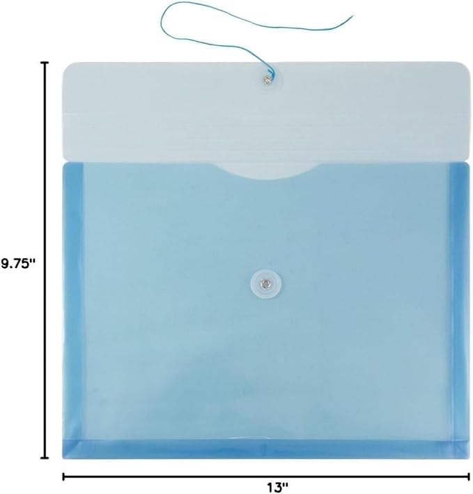 JAM PAPER Plastic Envelopes with Button & String Tie Closure - Letter Booklet - 9 3/4 x 13 - Blue - 3/Pack
