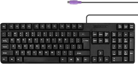 MCSaite Wired PS2 104 Keys Computer Keyboard with Stands,Black,Waterproof - US Layout Compatible for Windows, PC, Laptop