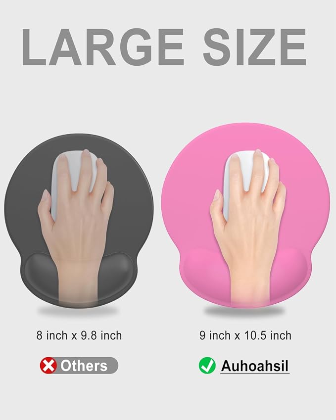 Auhoahsil Mouse Pad, Ergonomic Mouse Pad with Wrist Rest, Pain Relief Computer Gel Mouse Pad Wrist Support for Laptop, Mousepad with Non-Slip PU Base, Mouse Pads for Desk, Hot Pink