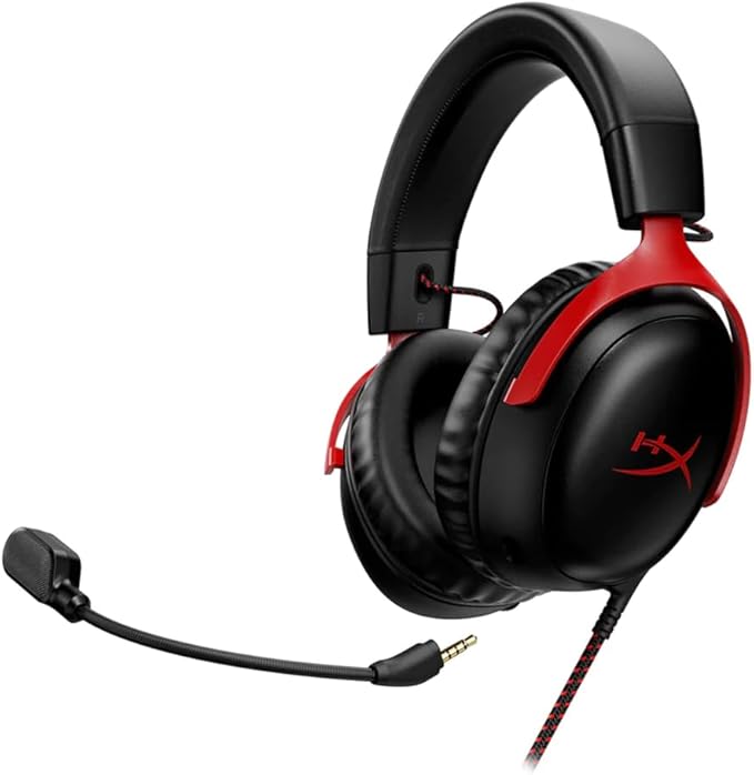 HyperX Cloud III – Wired Gaming Headset,PC,PS5,Xbox Series X|S,Angled 53mm Drivers,DTS Spatial Audio,Memory Foam,Durable Frame,Ultra-Clear 10mm Mic,USB-C,USB-A,3.5mm – Black/Red,(Pack of 10)