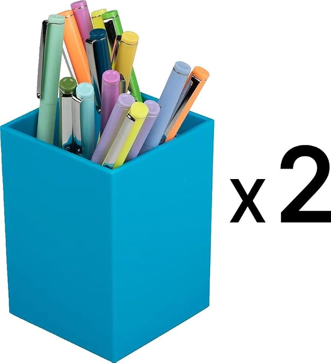 JAM PAPER Plastic Pen Holders - Blue Desktop Pencil Cups - 2/Pack
