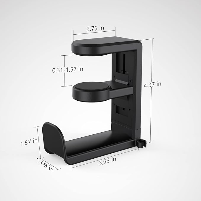 EURPMASK 2 Pack Rotating Headphone Stand,Adjustable Clamp-on Headset Holder | 360°Swivel,Headset Hanger Hook Under Desk,No Residue,Cable Organizer,Soft Rubber Pads,Keep Headphones Secure&Desk Tidy,Black