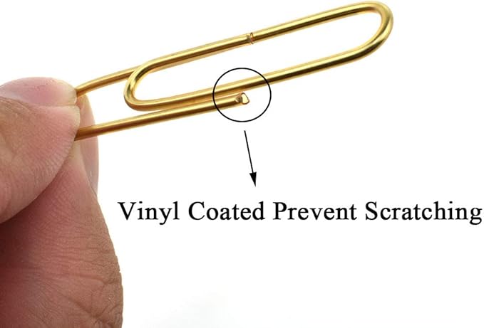 HAHIYO Paper Clips Large 2 inches Length Gold Paperclips Vinyl Coated Prevent Scratching Tearing The Pages Sturdy for Bookmark Organize Home Office School 80 Pack
