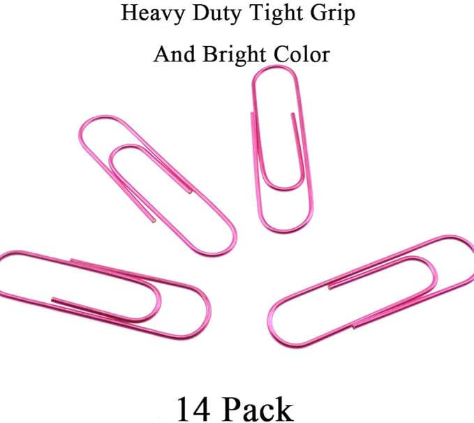 HAHIYO Paperclips 4 inch (100mm) Extra Large Paper Clips Sturdy Bright Pink Vinyl Coated Prevent Scratching Tearing The Pages for Bookmark Organize Home Office School 14 Pack