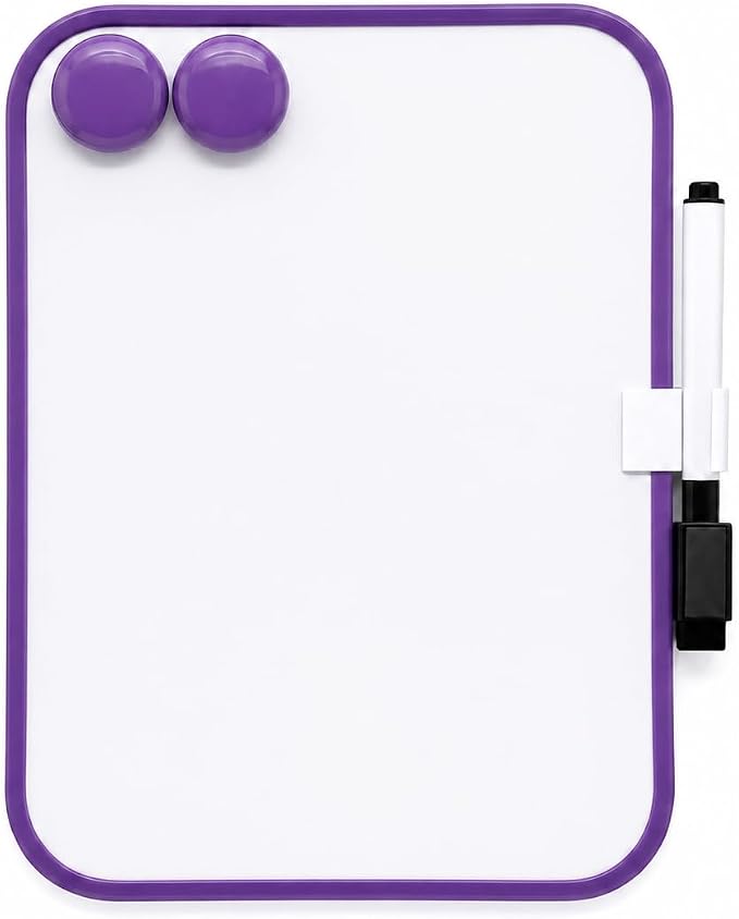 Magnetic Whiteboard, Erasable Notepad, Portable Drawing Board, Teaching Whiteboard, Magnetic Dry Erase Board for Lockers, 6" x 8" with Marker and 2 Magnets (Purple)