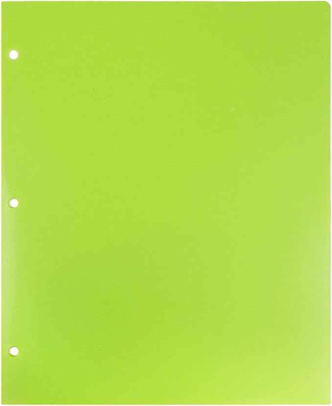 JAM PAPER Heavy Duty Plastic 3 Hole Punch Pocket Folders - Extra Tough School Folders - Lime Green - 6/Pack