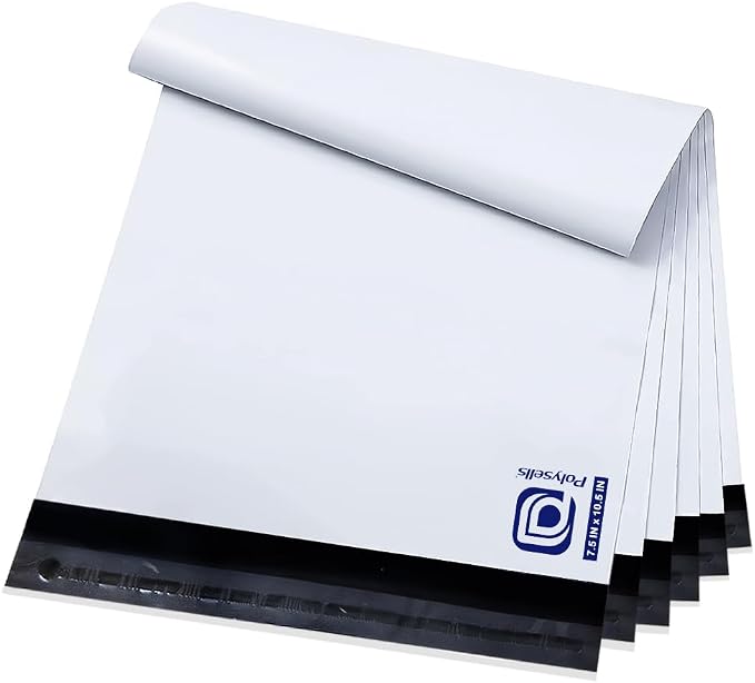 POLYSELLS 200 pcs 7.5x10.5 Inches White Poly Mailers Shipping Envelopes, Strong Adhesive Sealing, Waterproof, and Tear-resistant Postal Mailing Bags for Small Business, Clothes, Non-Fragile Items