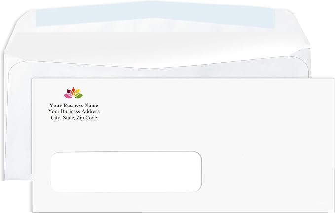 Aimoh 100#10 Custom Printed Single Left Window Envelopes - Text and Logo Customization - Gummed Closure - Size 4-1/8x9-1/2 Inches -24LB-100 Count (7-35410-100)