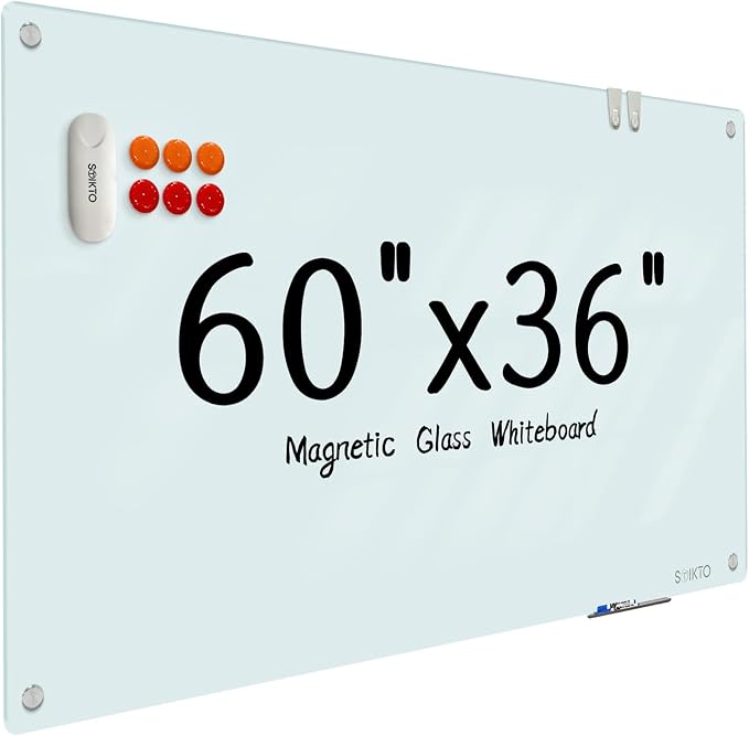 Glass Whiteboard - Glass Dry Erase Board 36" x 60" Magnetic White Board Writing Board White Boards for Walls Wall Office Home