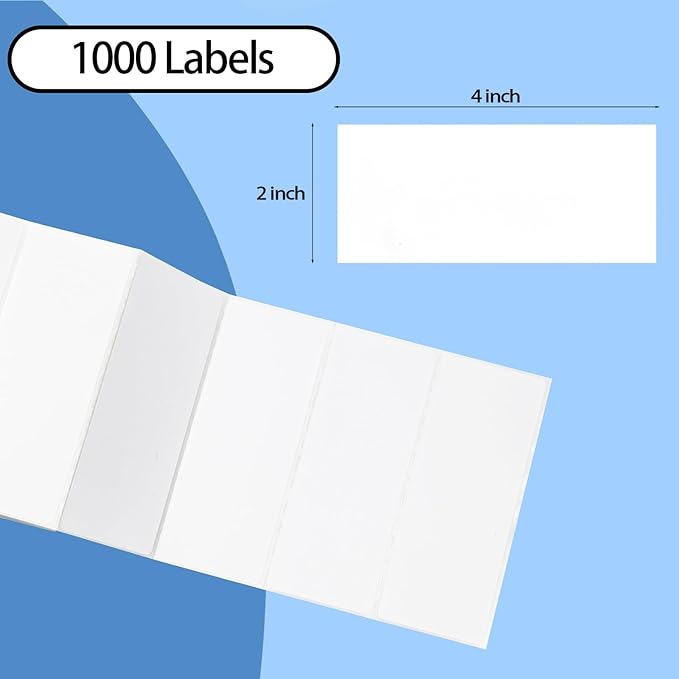 L LIKED 4" X 2" Fanfold Direct Thermal Labels - 1000 Total UPC and Shipping Labels Compatible with Zebra, Munbyn, and Rollo Thermal Printers (Pack of 2)