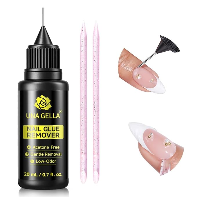 UNA GELLA Nail Glue Remover for Press On Nails 20ml Pinpoint Acetone-Free | Semi Solid Nail Glue Remover for Nail Tips, Gentle GLUE Remover with Upgraded Stick for Easy Removal Salon