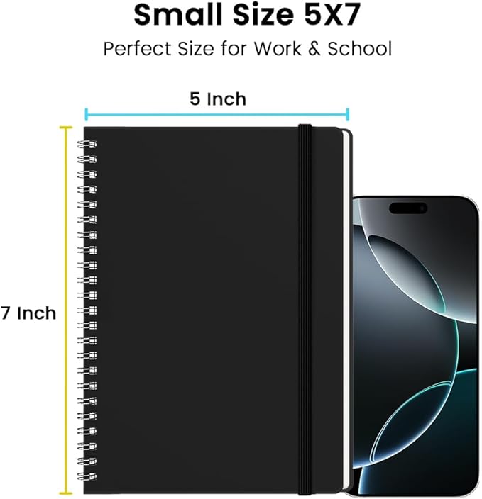 BEYONG Spiral Journal Notebook - Small Size, Lined Journals for Writing, Journaling, Note Pad, Diary, Work & School, Men & Women (4 Pack, 5x7)