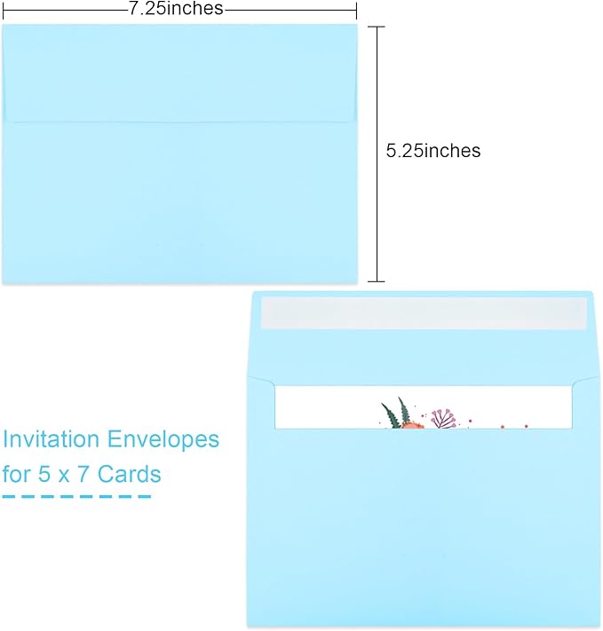 50 Packs Blue 5x7 Envelopes, Blue Envelopes 5x7, A7 Invitation Envelopes Self Seal for Weddings, Invitations, Photos, Greeting Cards, Mailing