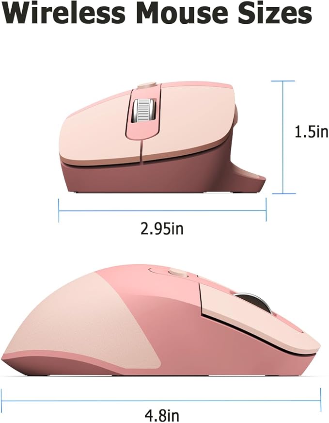 MOFII Wireless Ergonomic Mouse, Bluetooth Mouse Wireless, Quiet clicks, 5 Buttons, Ergo Mouse with Multi-Device for Windows/macOS/iPadOS, Laptop, PC - Pink