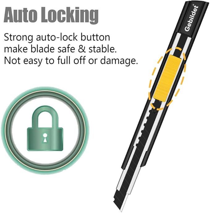 5pcs Right and Left Hand Self-Lock Cutter /9mm Snap Off Blades /60 Blade /Utility Knife /Graphic Knife (Black Holder)