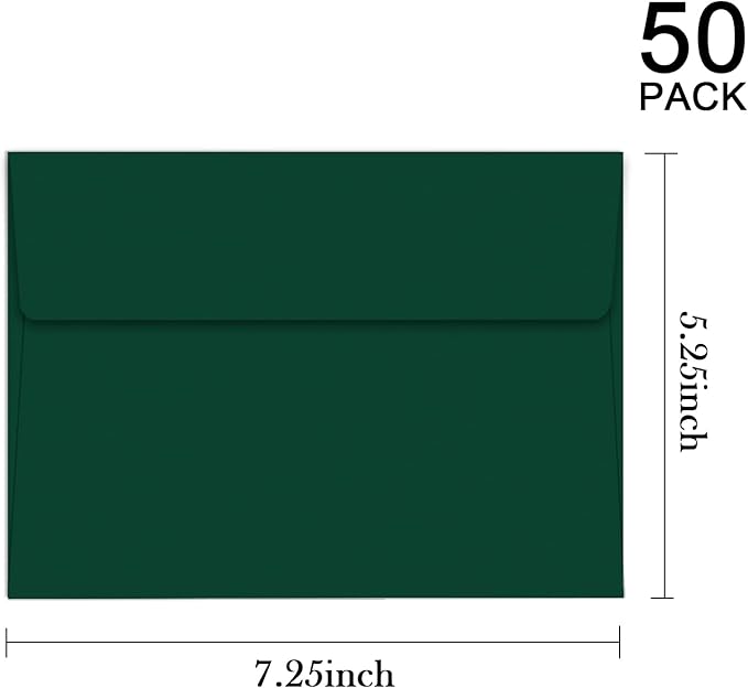 YINUOYOUJIA 50 Packs of A7 envelopes for invitation, 5x7 envelopes for Cards-Self Seal, Square Flap, Great for Wedding, Baby Shower, Mailing, Birthday Party (green)