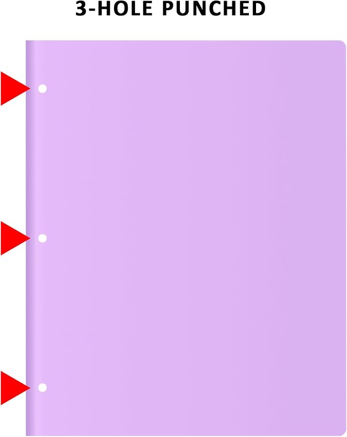 3 Hole Punched Folders with Pockets, 6 Pack Pastel Folder for 3 Ring Binder | Two Pocket Folders,Thick Paper File Folders, 6 Assorted Color Binder Folder, for Documents Office School