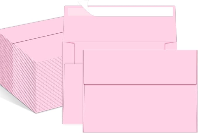 100 Packs Pink 5x7 Envelopes, A7 Envelopes for Invitations | Self seal, Ideal for weddings/graduations/baby showers/ birthdays, 120g thick paper 5.28x7.13.