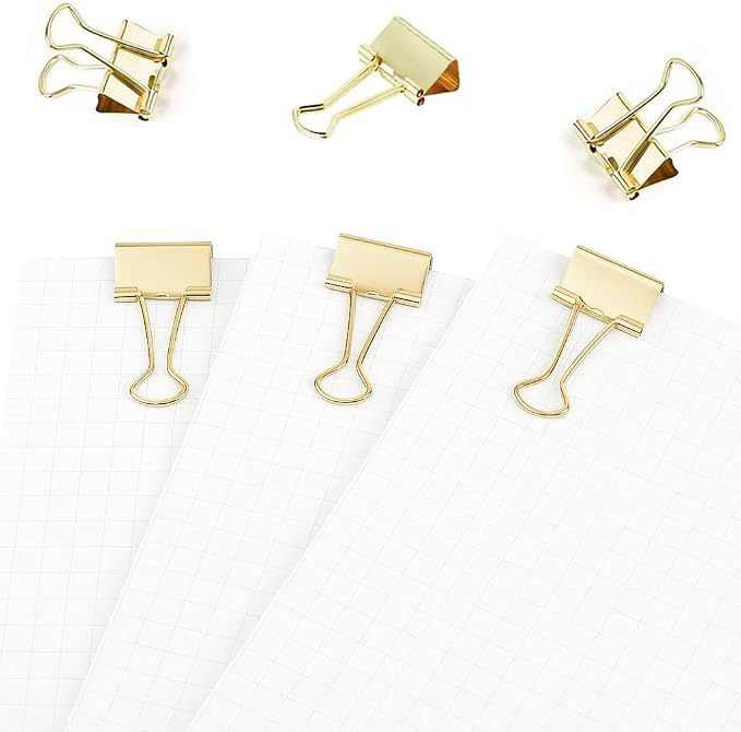 50 Pack Medium Gold Binder Clips 1 Inch (25 mm), Colored Paper Clamps, Middle Size Paper Clips for Office Home School Business 1"