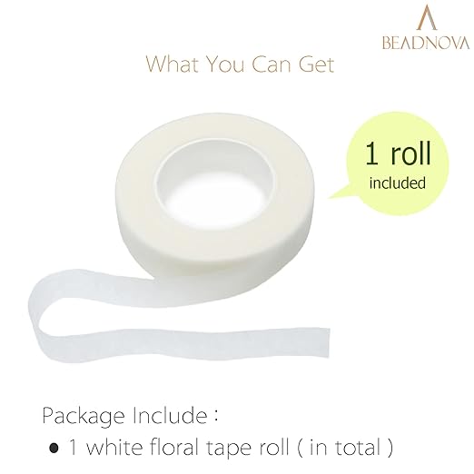 BEADNOVA Floral Tape 1/2inch Flower Tape White Floral Tape for Bouquets Floral Arranging Stem Wrap Craft (White, 30yards)
