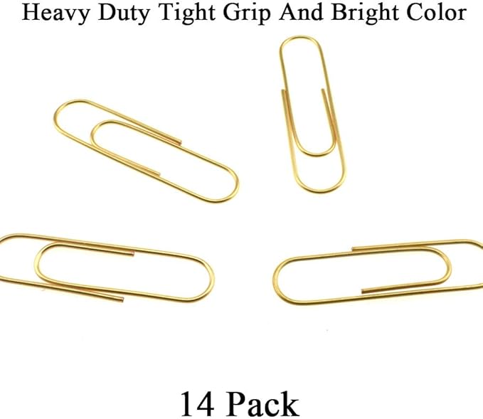 HAHIYO Paperclips 4 inch (100mm) Extra Large Paper Clips Sturdy Bright Gold Vinyl Coated Prevent Scratching Tearing The Pages for Bookmark Organize Home Office School 14 Pack