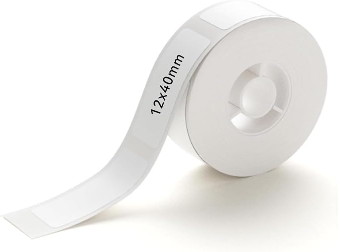 1Rolls White Label Tape 12mmx40mm Compatible with Phomemo D30 D35 Label Maker Waterproof Laminated Custom Stickers Office Labels Replacement (White)
