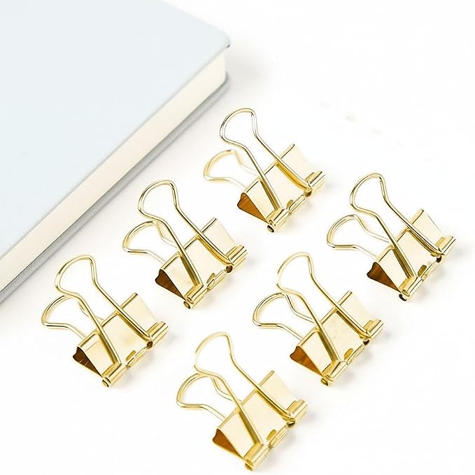 50 Pack Medium Gold Binder Clips 1 Inch (25 mm), Colored Paper Clamps, Middle Size Paper Clips for Office Home School Business 1"