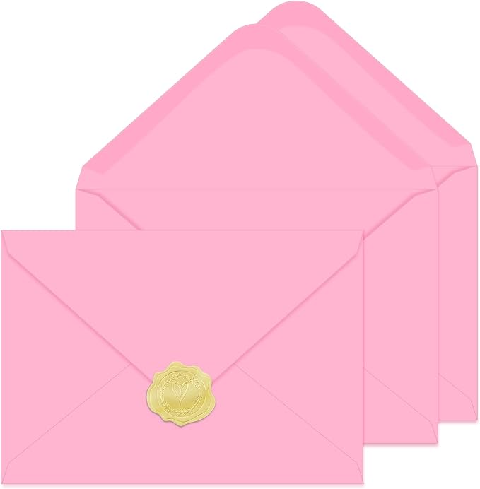 A7 Envelopes 30 Pack Pink 5x7 V Flap Thick Invitation Envelopes | 150gsm,for 5x7 photos,cards,wedding,birthday,graduation,party,announcements,baby shower,holiday mails,with Stickers