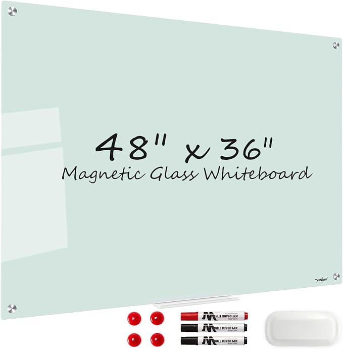 Glass Whiteboard 48x36 Magnetic White Board Dry Erase Board for Wall | Magnetic Surface, Dry Erase, Large Frameless Glass Whiteboard, Ideal for Office Home School Classroom Kitchen