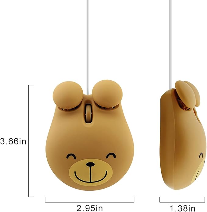 Sokelinn-six Wired Cute Mouse, USB Wired Mause for Kids with Lovely Cartoon Shaped, 1600PDI 3 Buttons Ergonomic Mini Mice for PC Laptop Desktop (Brown Bear)