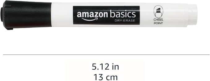 Amazon Basics Low-Odor Dry Erase Whiteboard Markers, Chisel Tip, Quick-Dry, Black, Red, Green, Blue, 8-Pack