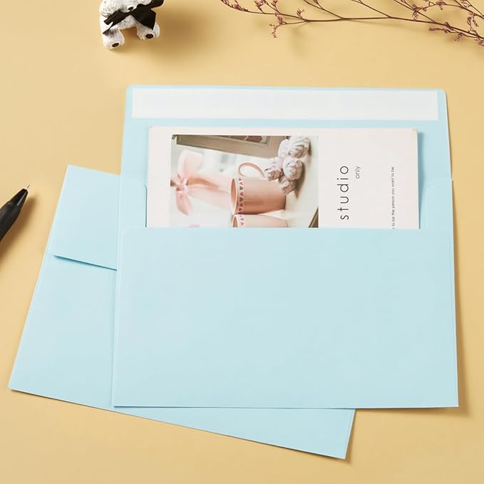 50 Pack 5 x 7 Envelopes Colored Self Seal for Wedding, Party Invitations, Greeting Cards, Announcements, Photos, 5.24 x 7.21 Inches (Light Blue)