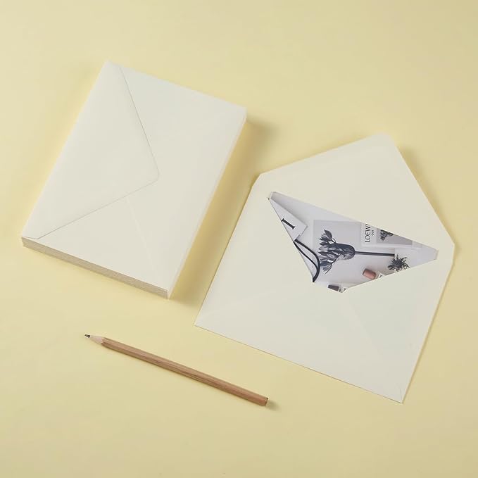 50 Pack A6 Envelopes with Stickers Cream Color, 6 1/2 x 4 3/4 Inches | 4x6 Envelopes For 4 x 6 Greeting Cards, Birthday Party, Photos, Baby Shower and Wedding Invitations