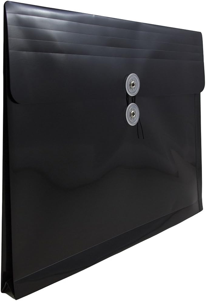 JAM PAPER Plastic Envelopes with Button & String Tie Closure - Letter Booklet - 9 3/4 x 13 - Black - 12/Pack