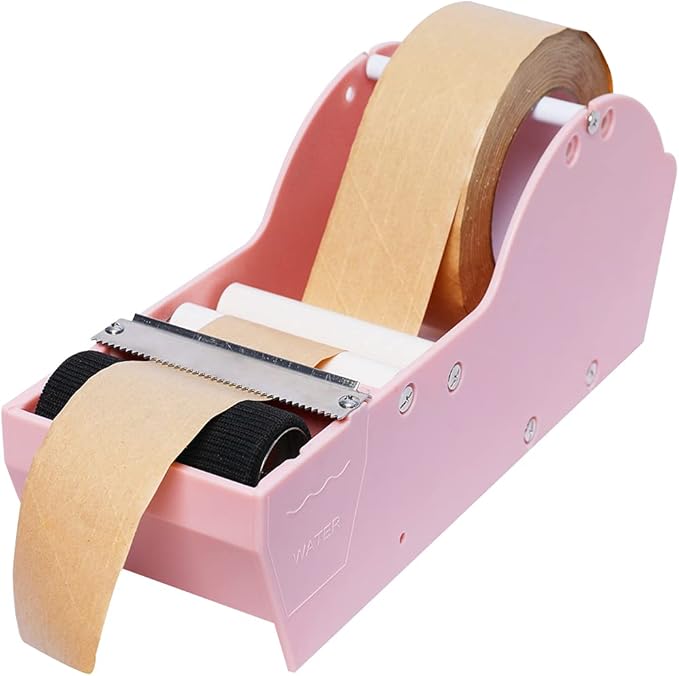 WELSTIK Water Activated Gummed Kraft Paper Tape Packaging Dispenser 3 Inch for Shipping, Carton and Box Sealing, Pink