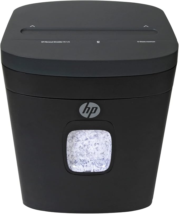 HP - Micro Cut Paper Shredder, 12-Sheet with Slide Top for Office | Micro Cut High Security Shredding, Slide Top Design, Pullout Basket, Rolling Casters, Home And Office Use