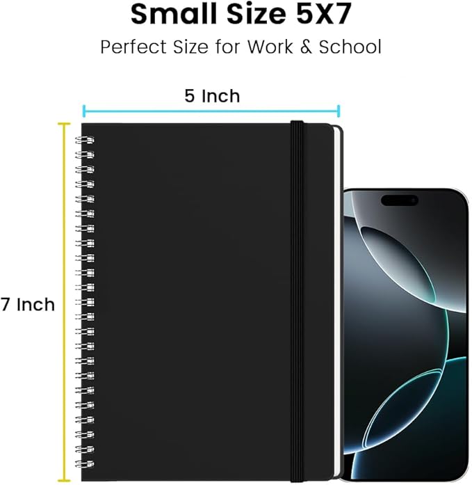 BEYONG Spiral Journal Notebook - 2 Pack Small Size, Lined Journals for Writing, Journaling, Note Pad, Diary, Work & School, Men & Women (Black, 5x7)