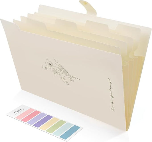 SKYDUE Expanding File Organizer with 5 Pockets, Accordion File Folders with Labels, Portable Document Paper Bill Receipt Organizer, Home College School Office Supplies, Letter Size,Apricot