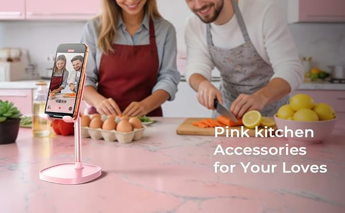 LISEN Pink Gifts Home Girls Room Decor for Desk Accessories, Cute Desk Pink Phone Stand Office Vanity Accessories for Girls Moms Bathroom Essentials Decor for iPhone Kindle Stand 4-10 inch Tablet